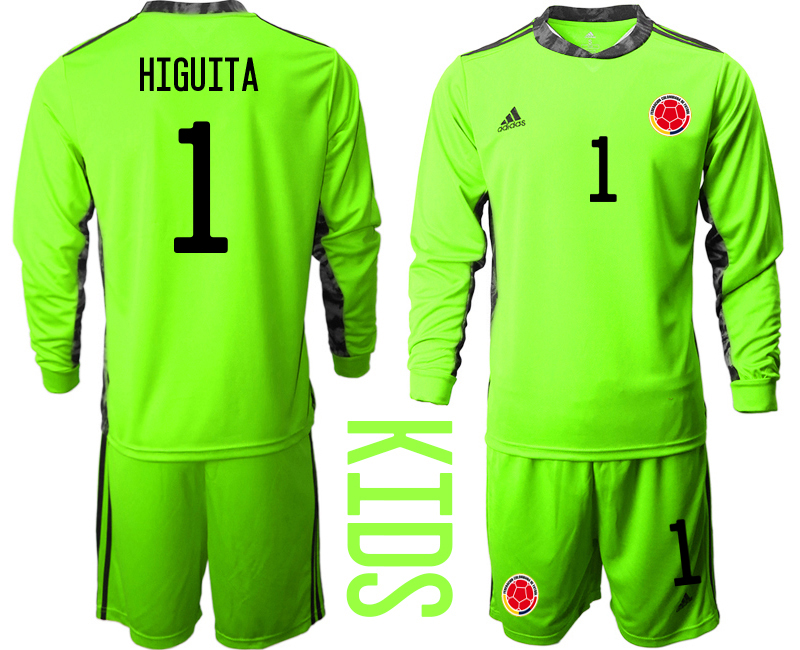 Youth 2020-2021 Season National team Colombia goalkeeper Long sleeve green #1 Soccer Jersey3->colombia jersey->Soccer Country Jersey